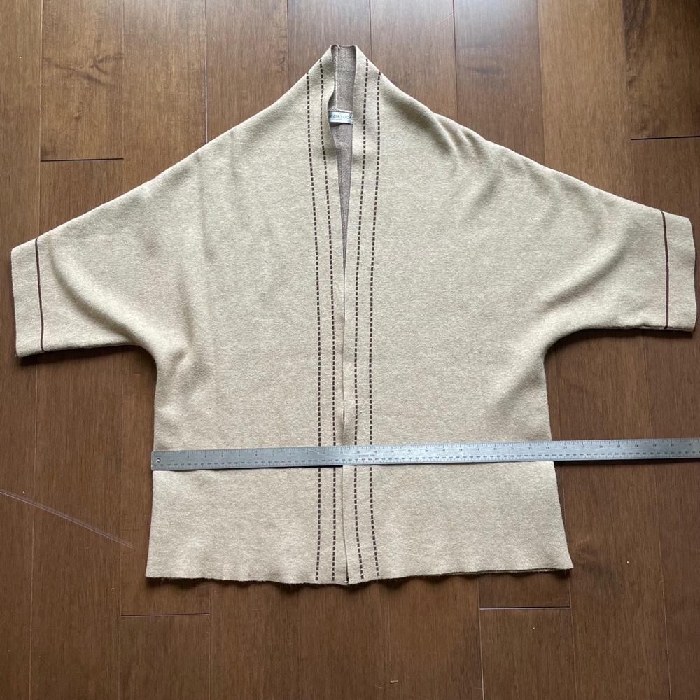 Cardigan Open Front Exposed Stitch Wide arm Wrap